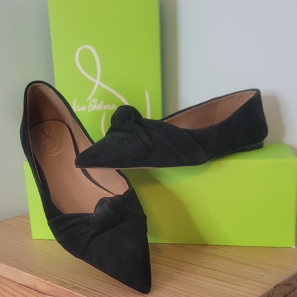 Sam Edelman Black Suede Pointed-Toe Flats